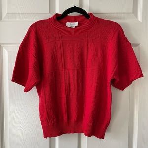 Vintage Alicia Petite Short Sleeve Red Knit Holiday Sweater Womens Small